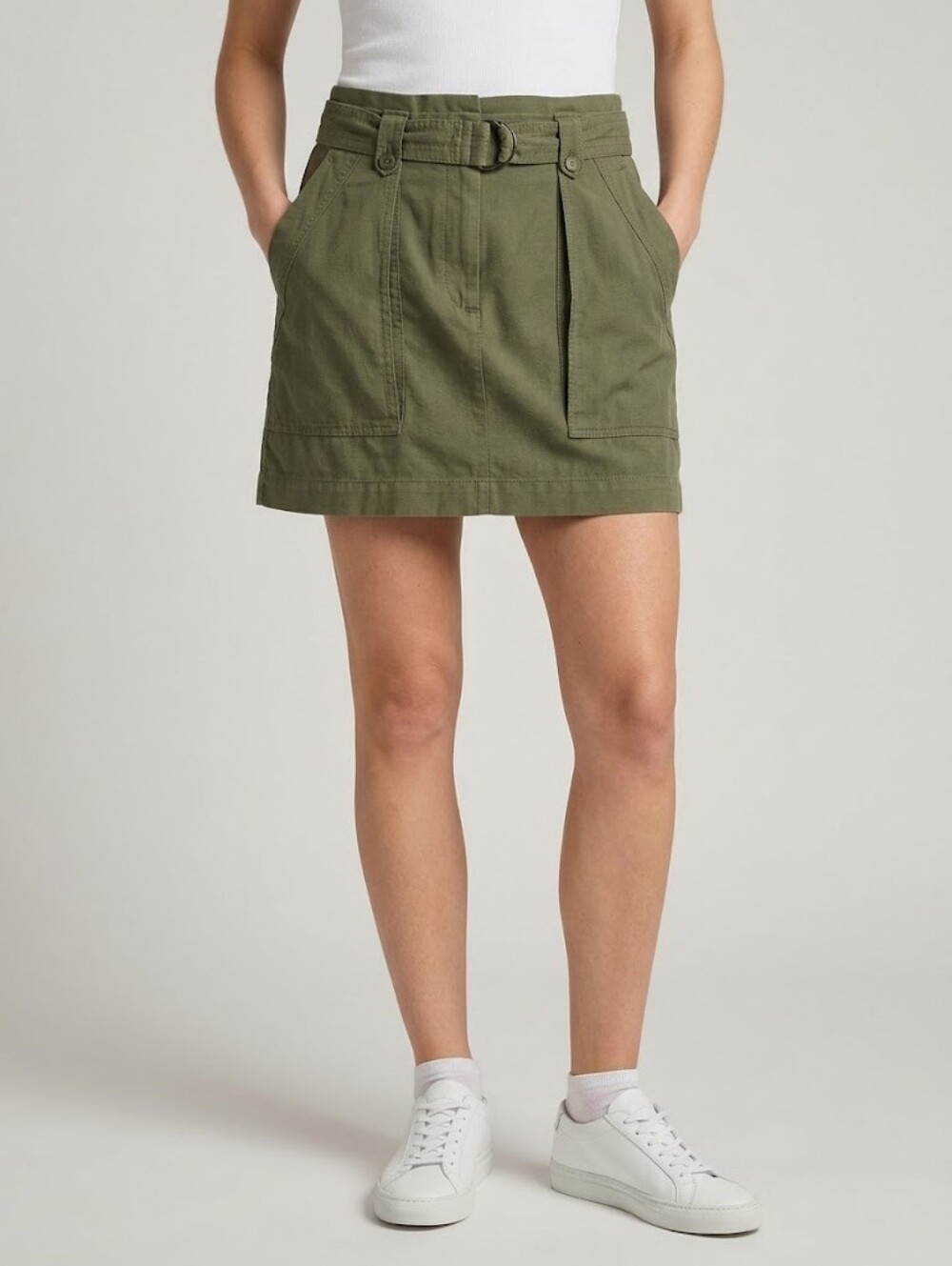 Dynamite Olive Utility Mini Skirt with Belt Size Large Cotton Blend